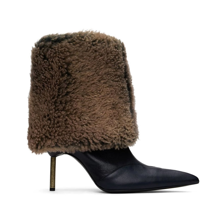 RONGM Fluffy Leather Ankle Boots
