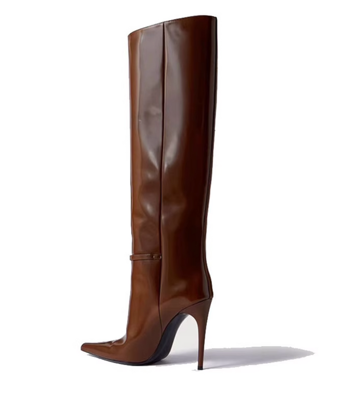 CLOUM Leather Stiletto High Heel Knee High Boots