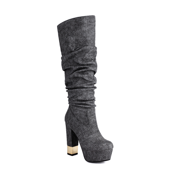 DUOSL Block Heel Platform Knee High Boots