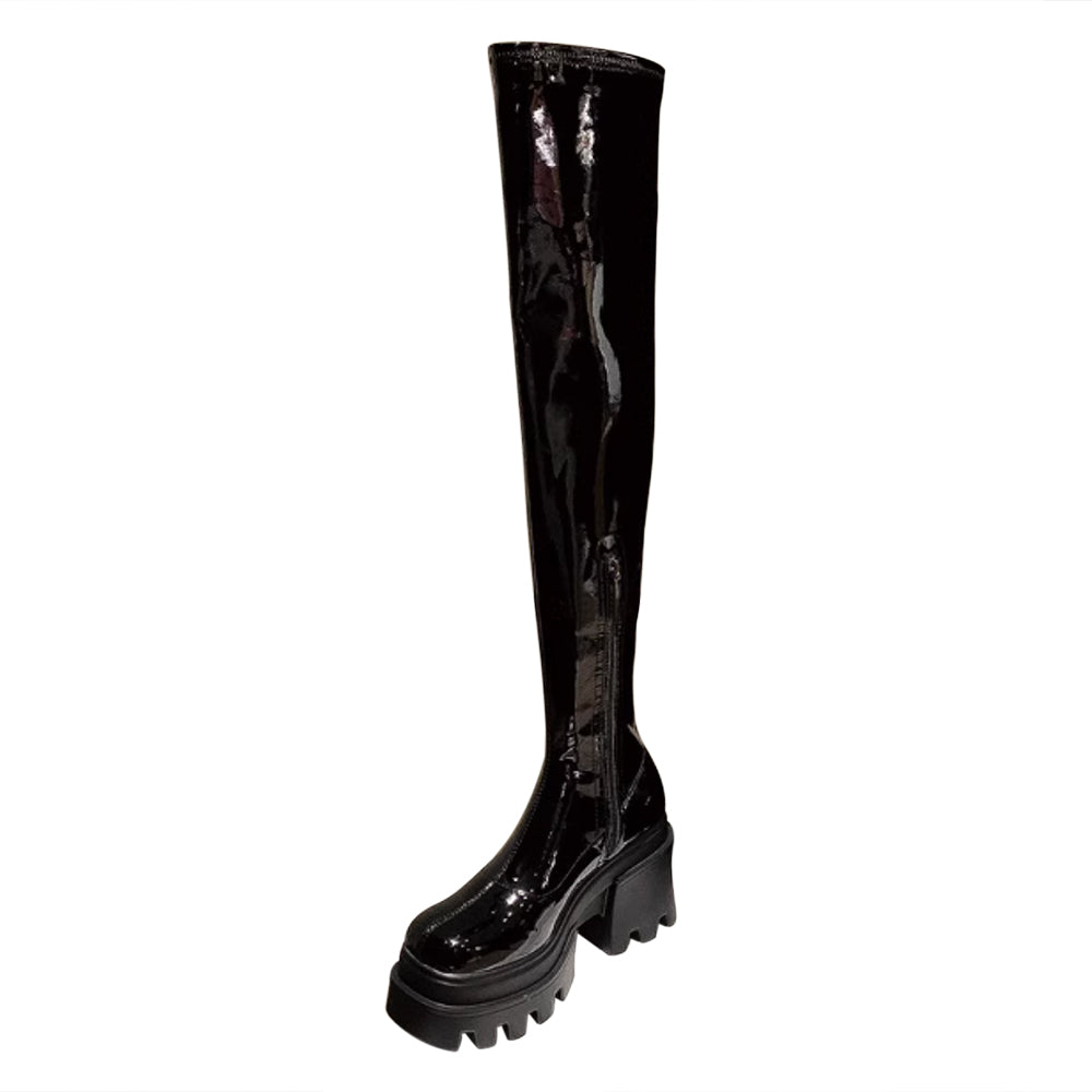 GXQPX Block Heel Platform Over The Knee Boots