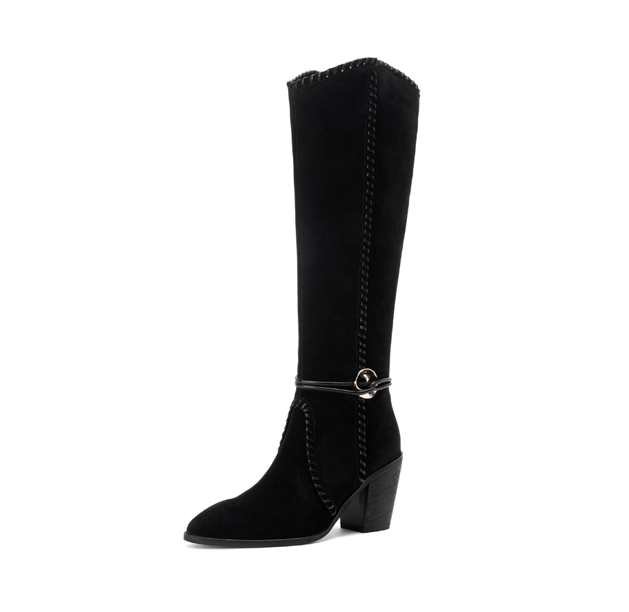 MSYLF Block Heel Western Cowboy Knee High Boots