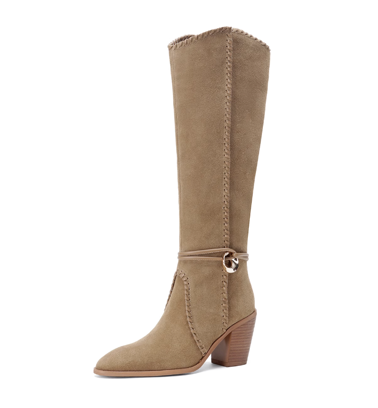 MSYLF Block Heel Western Cowboy Knee High Boots