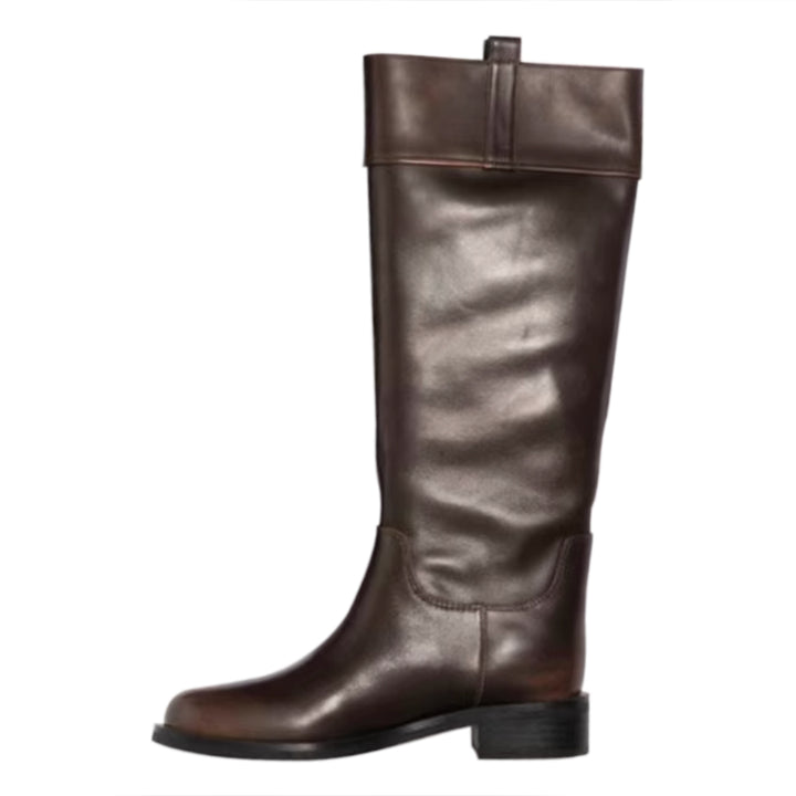 QZJXX Leather Knee High Boots