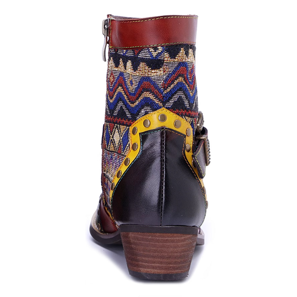 MIZUG Ethnic Style Western Cowboy Ankle Boots