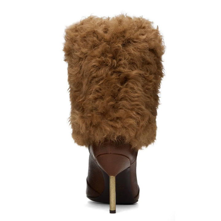 RONGM Fluffy Leather Ankle Boots