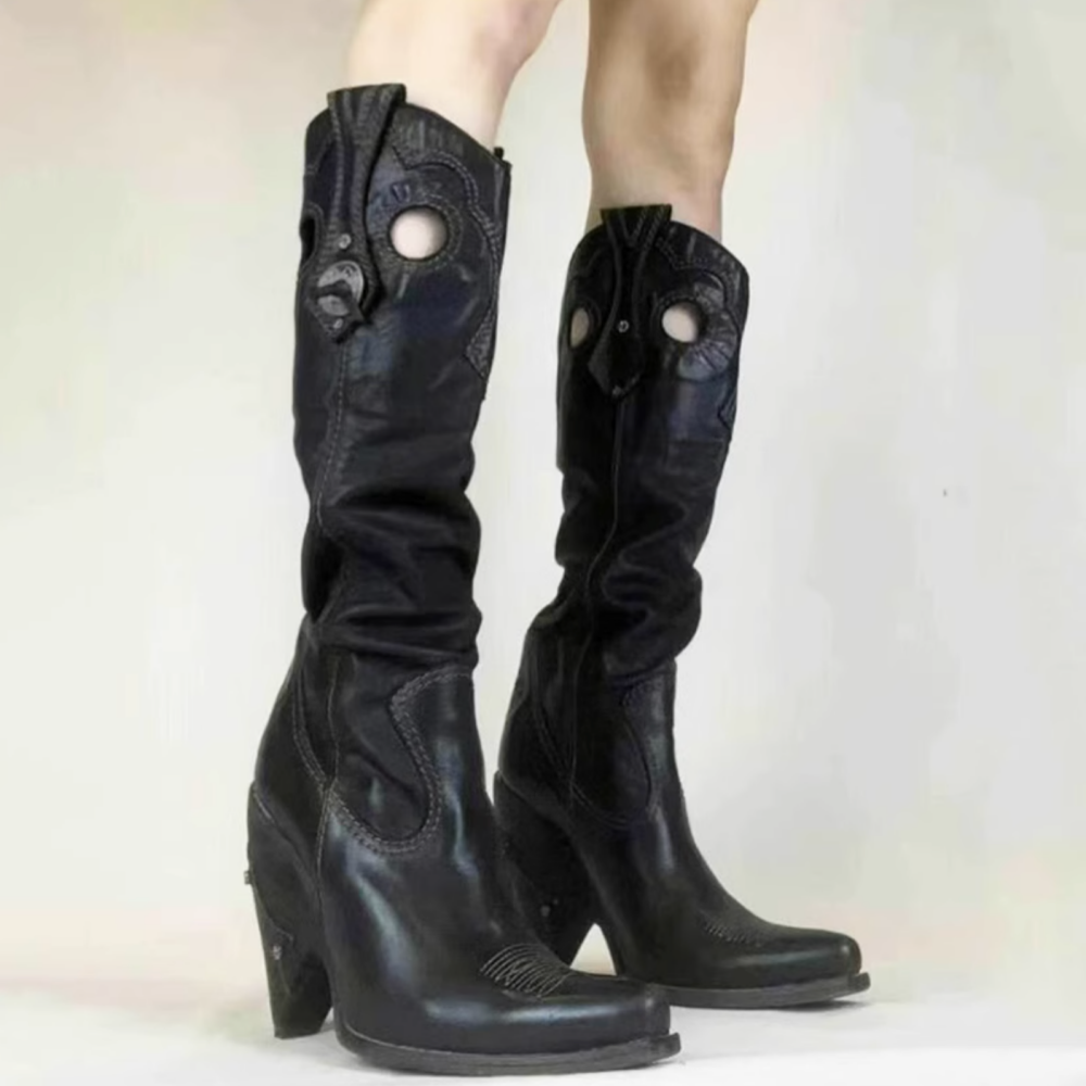 LKZGX Cut-out Western Cowboy Knee High Boots