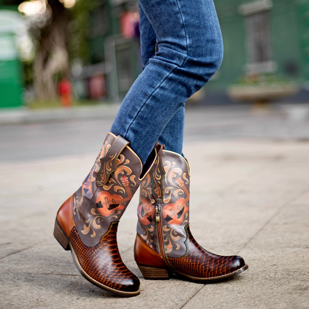 MIZUG Ethnic Style Western Cowboy Ankle Boots