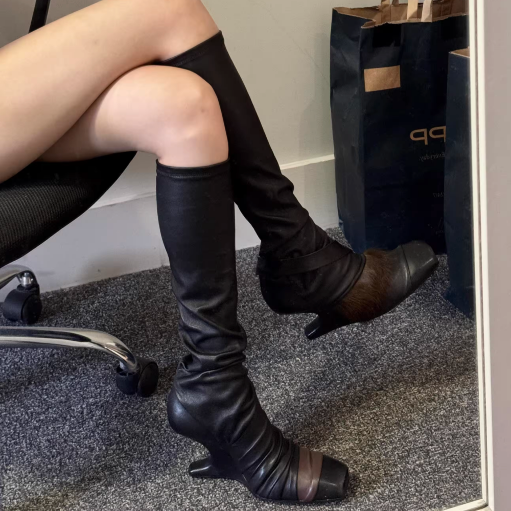 BGZCX Sculptured Heel Knee High Boots