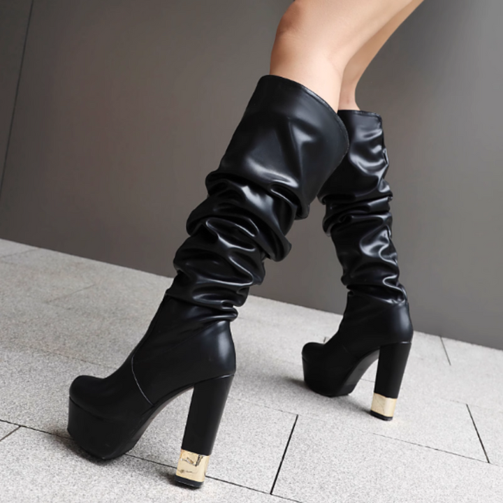 DUOSL Block Heel Platform Knee High Boots