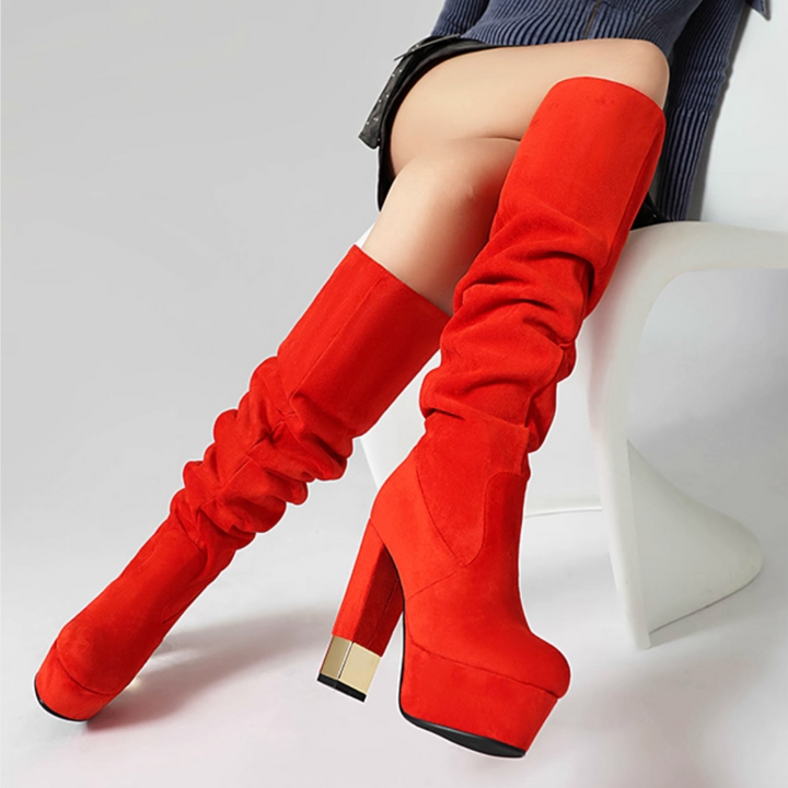 DUOSL Block Heel Platform Knee High Boots