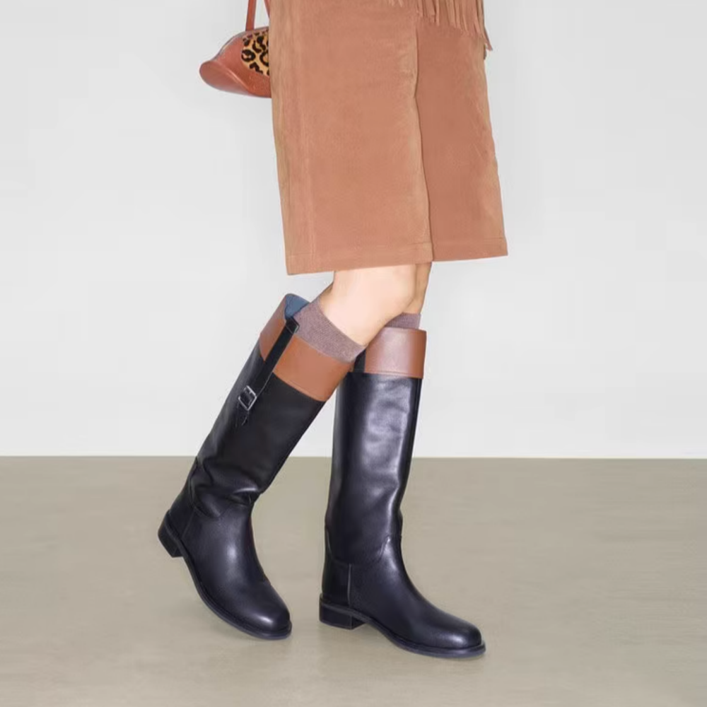 QZJXX Leather Knee High Boots