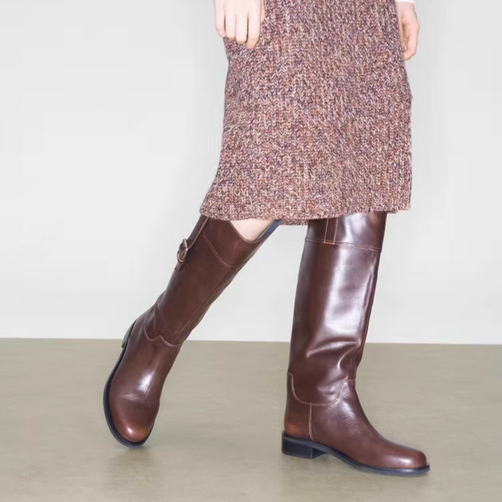 QZJXX Leather Knee High Boots
