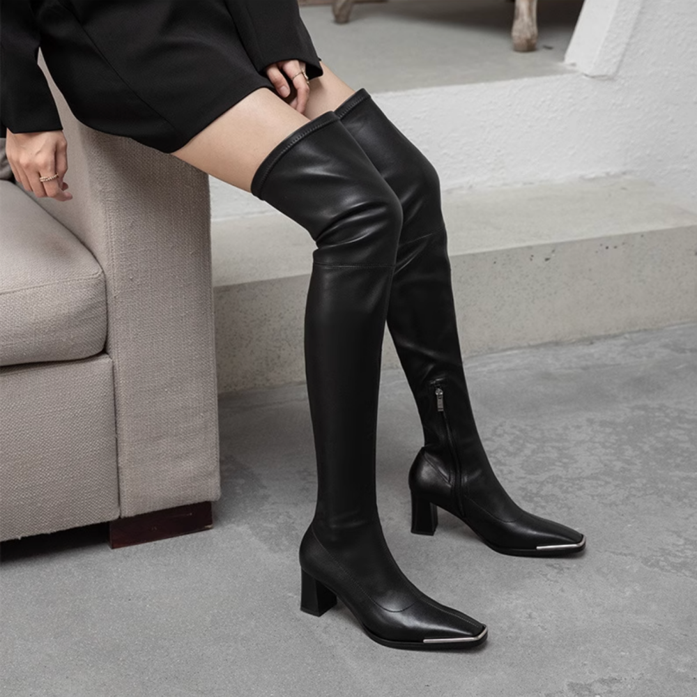 XCTXZ Block Heel Over The Knee Boots