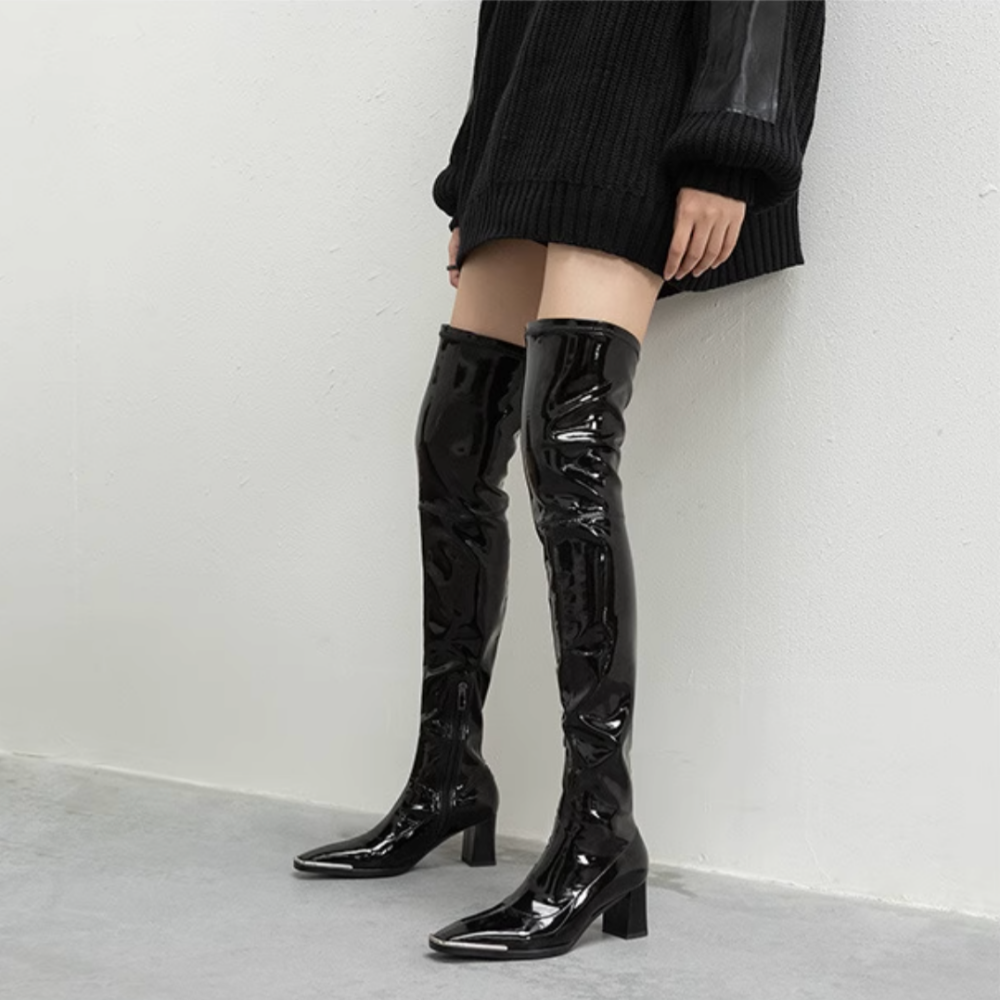 XCTXZ Block Heel Over The Knee Boots