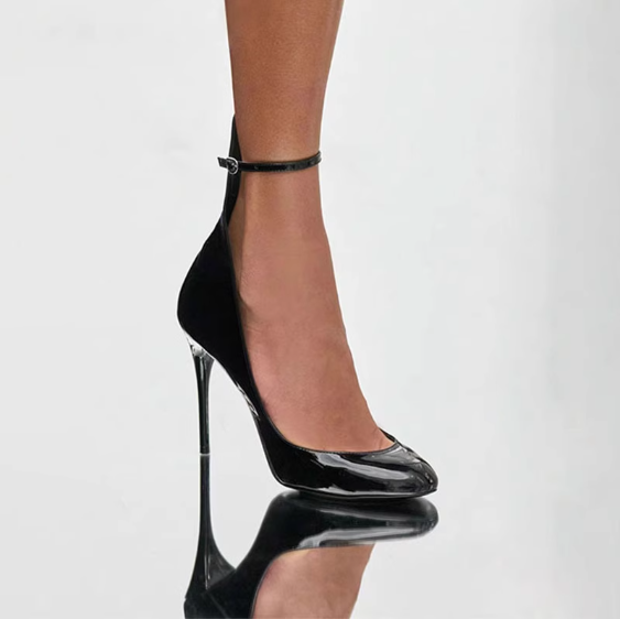 SKPON Patent Leather Ankle Strap High Heel Pumps