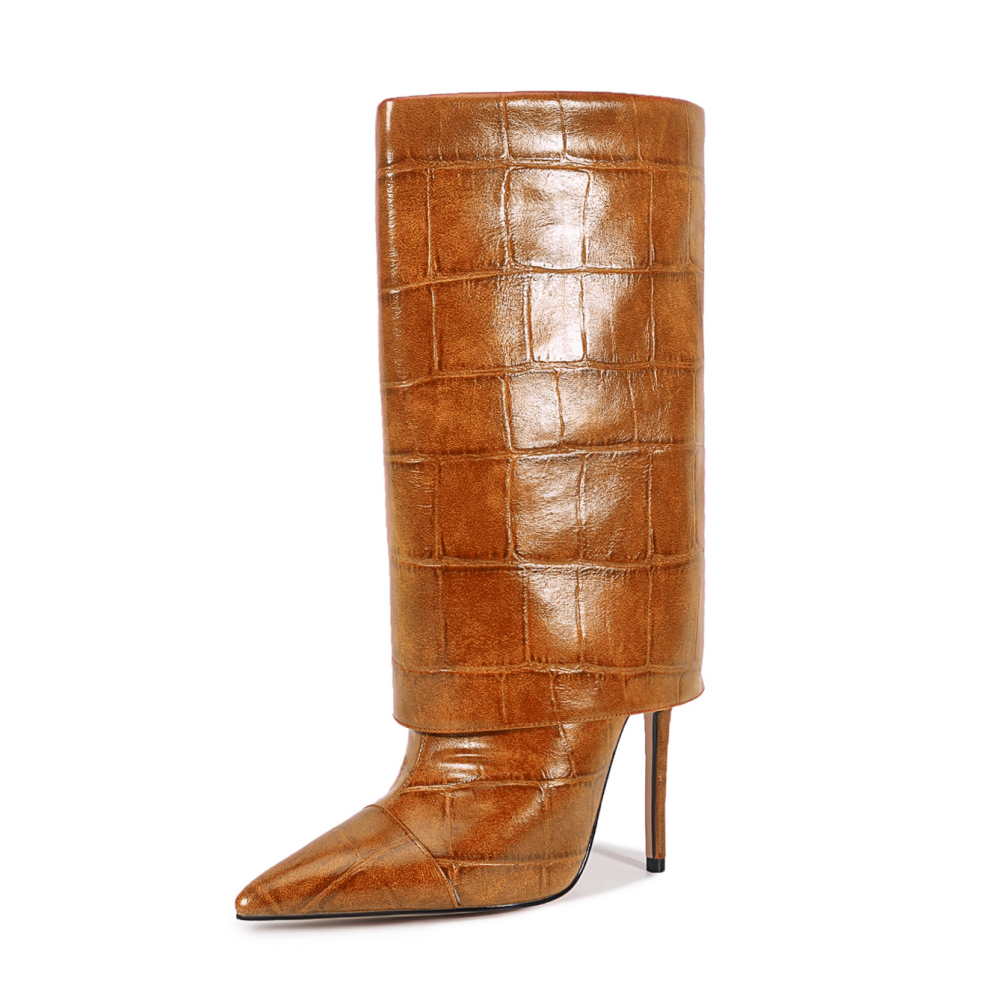 WUTON Stone Pattern Leather Boots