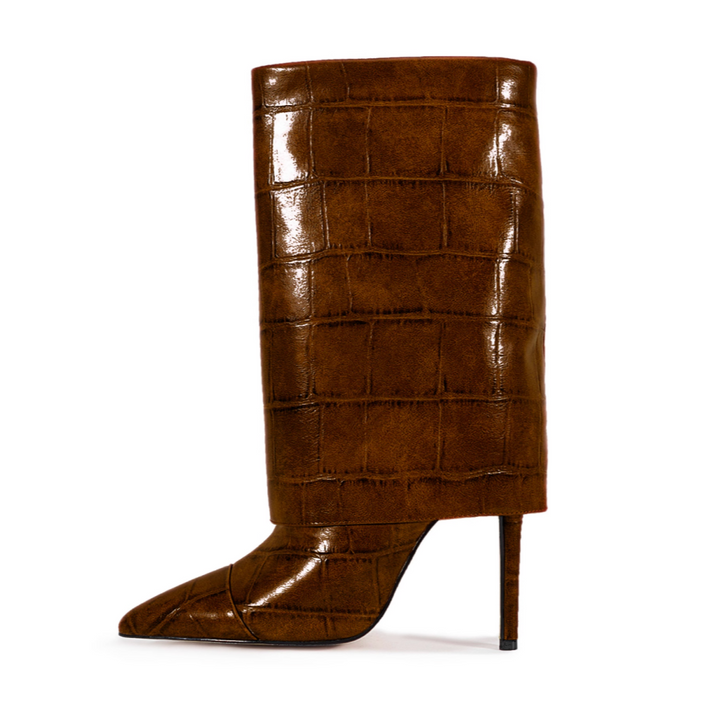 WUTON Stone Pattern Leather Boots