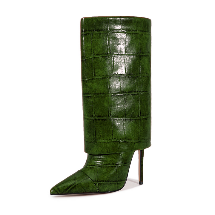 WUTON Stone Pattern Leather Boots