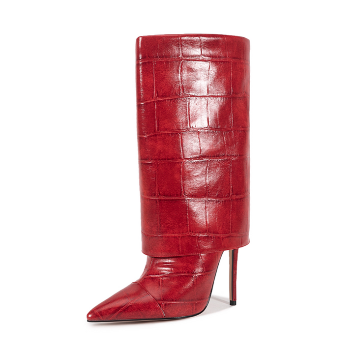 WUTON Stone Pattern Leather Boots