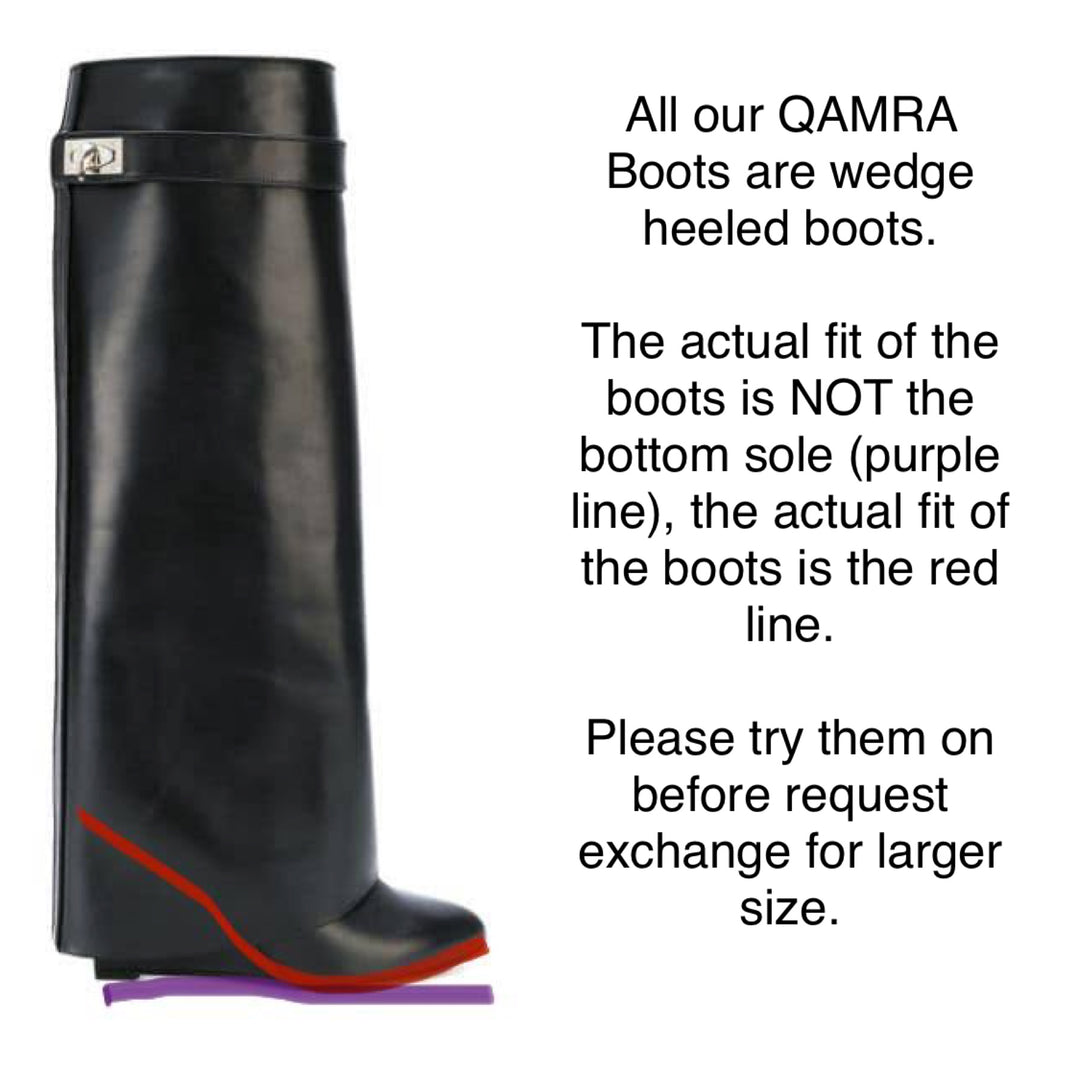 QAMRA Leather Wedged Heel Ankle Boots