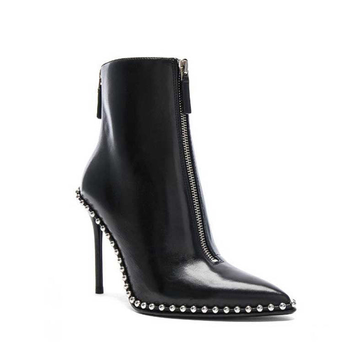 BAHAR Twin Zip Studded Leather Ankle Boots - 9cm