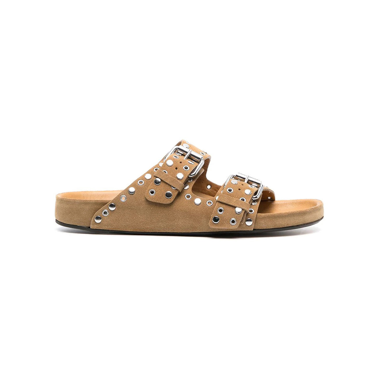 Khaki BIRIT Buckled Studded Suede Flat Slippers Slides | i The Label ...
