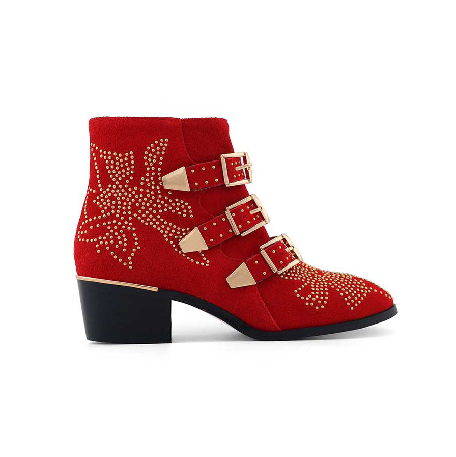 CARMEN Chloe Gold Studded Suede Ankle Boots