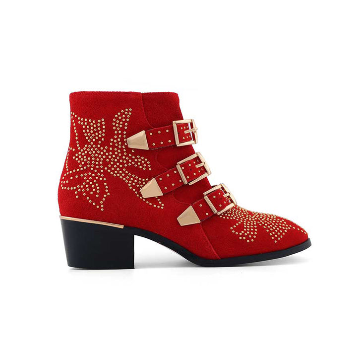 CARMEN Chloe Gold Studded Suede Ankle Boots