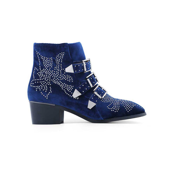 CARMEN Chloe Silver Studded Velvet Ankle Boots