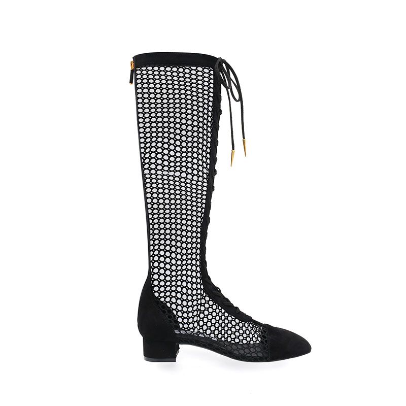CHOLE Lace Up Knee High Mesh Summer Boots - ithelabel.com