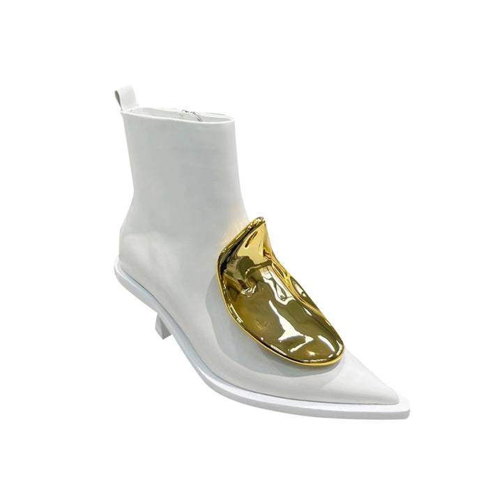 HAGUH Metal Embellished Kitten Heel Ankle Boots