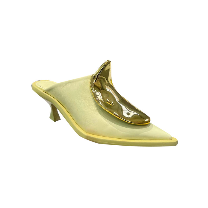 HAGUH Metal Embellished Kitten Heel Mules Sandals