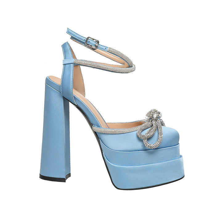 JOHIE Diamante Bow Block Heel Platform Sandals
