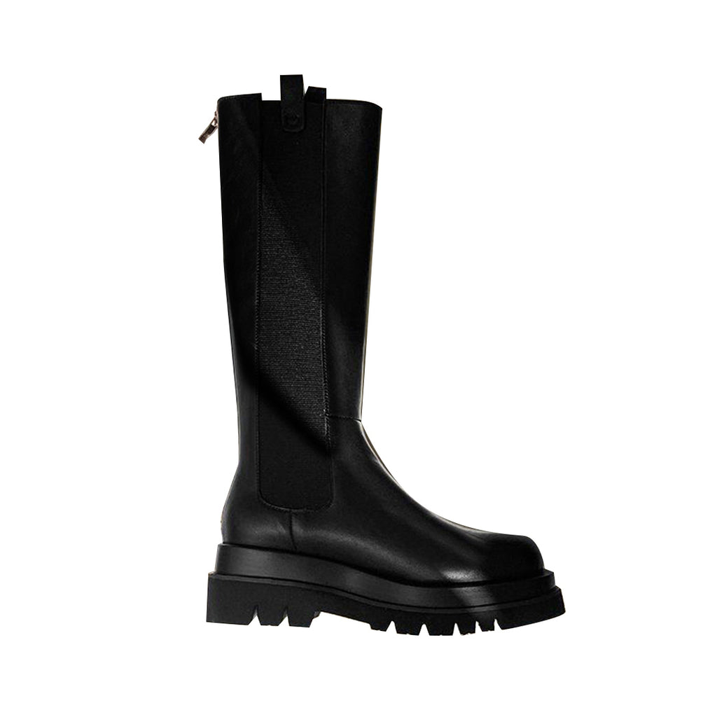 Black KANIO Platform Leather Knee High Boots | i The Label – I The