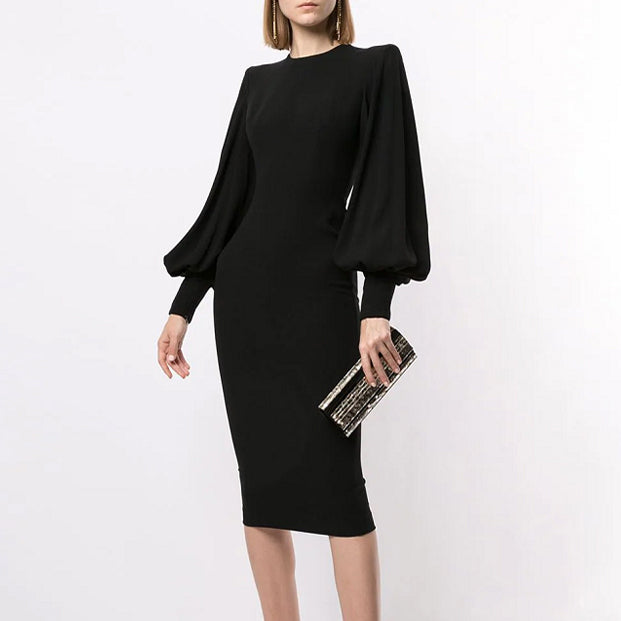 KILLY Long Sleeves Midi Evening Dress Gown