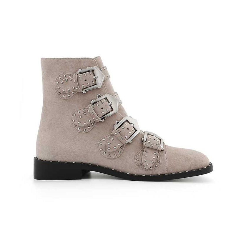 LEWIS Studded Buckled Biker Ankle Boots