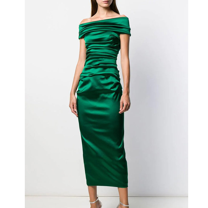 Green LISCO Off-Shoulder Evening Dress Gown | i The Label – I The Label