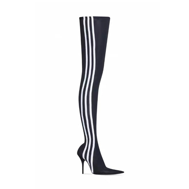 MAWEL Striped High Heel Over The Knee Boots