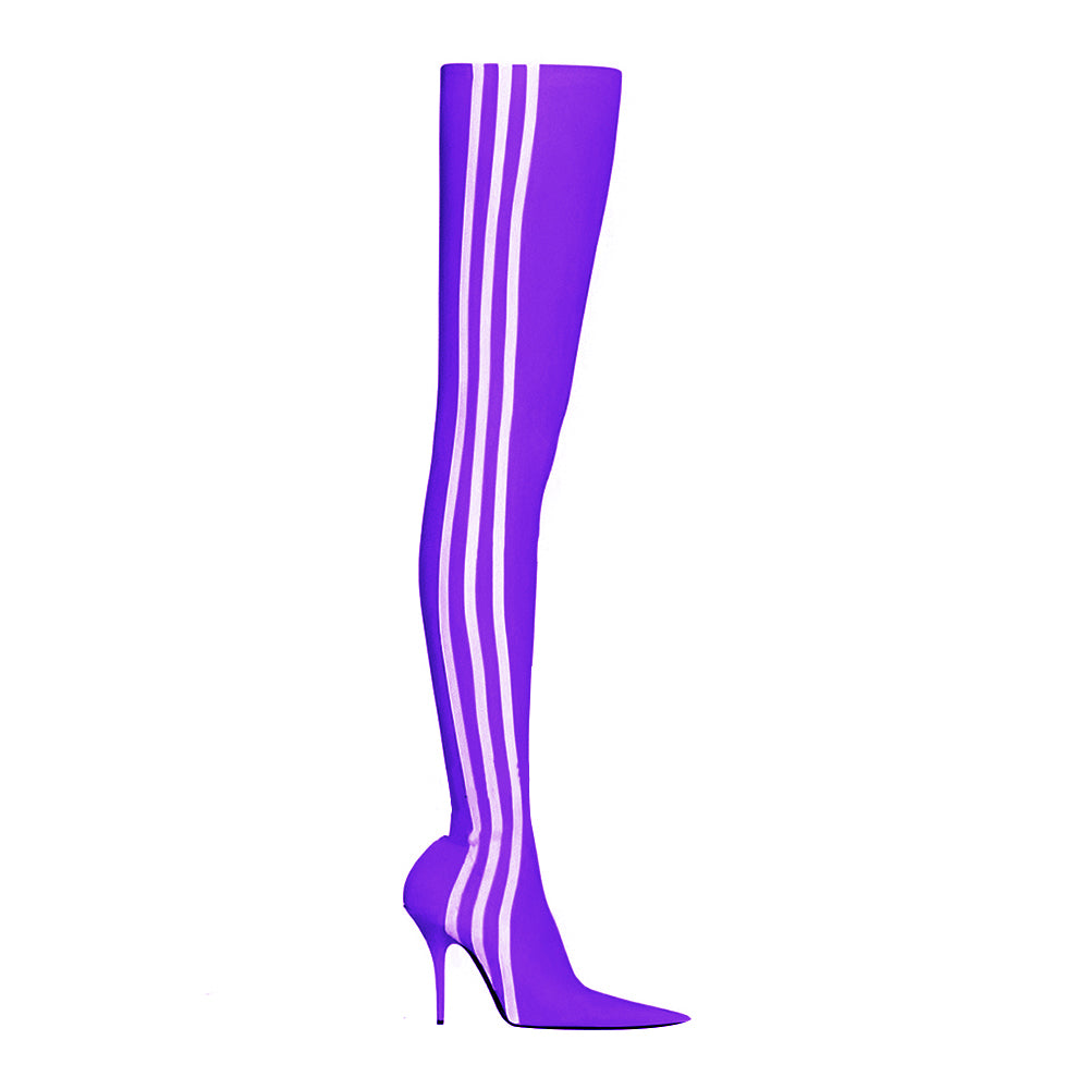 MAWEL Striped High Heel Over The Knee Boots