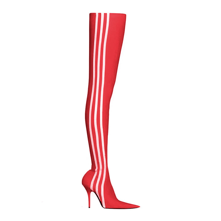 MAWEL Striped High Heel Over The Knee Boots