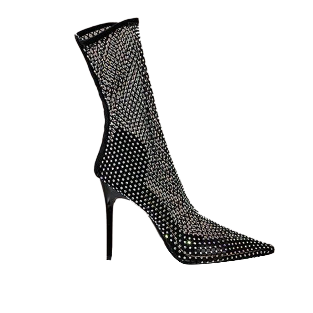 MOTIA Diamante Mesh Ankle Boots - 11cm