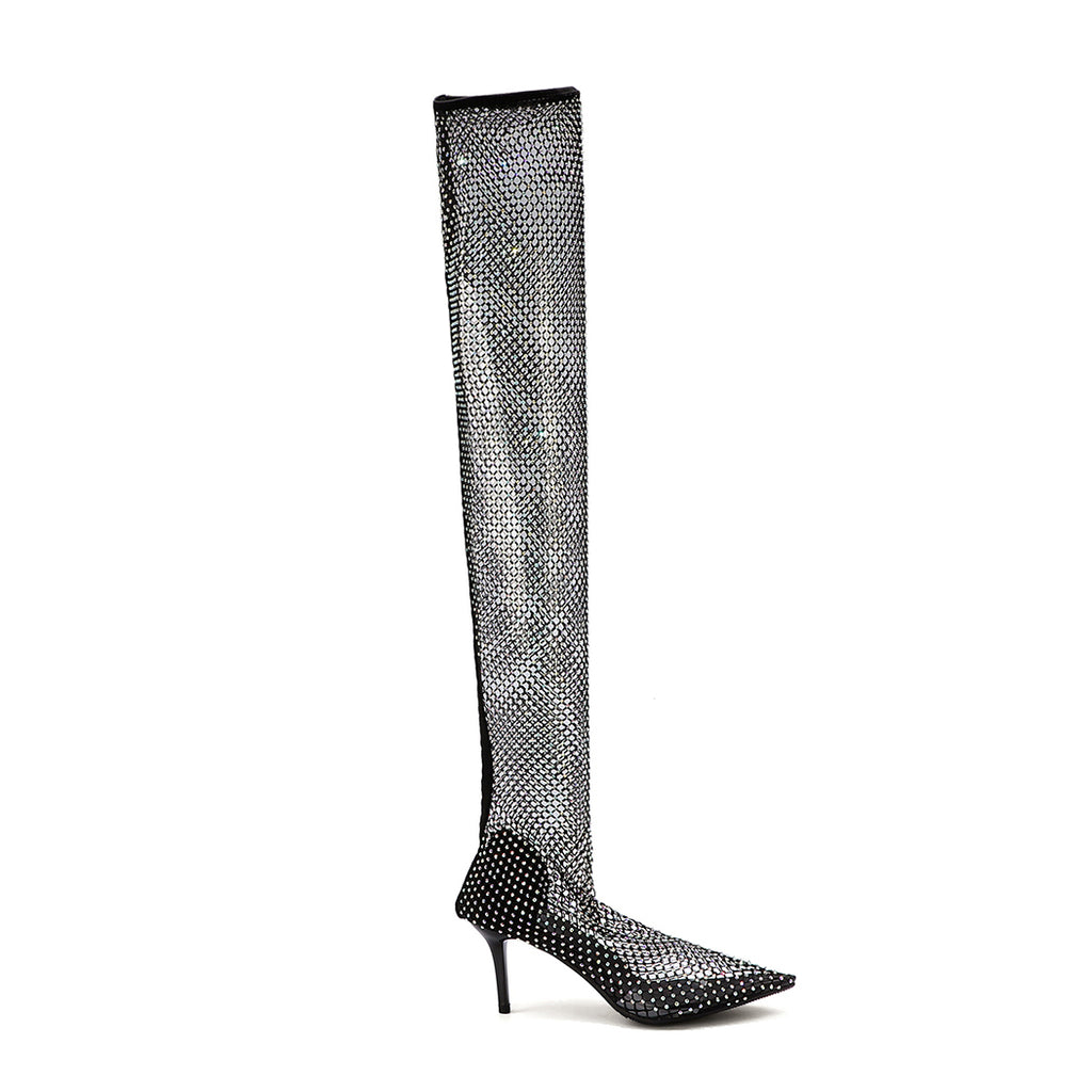 Diamante over the outlet knee boots