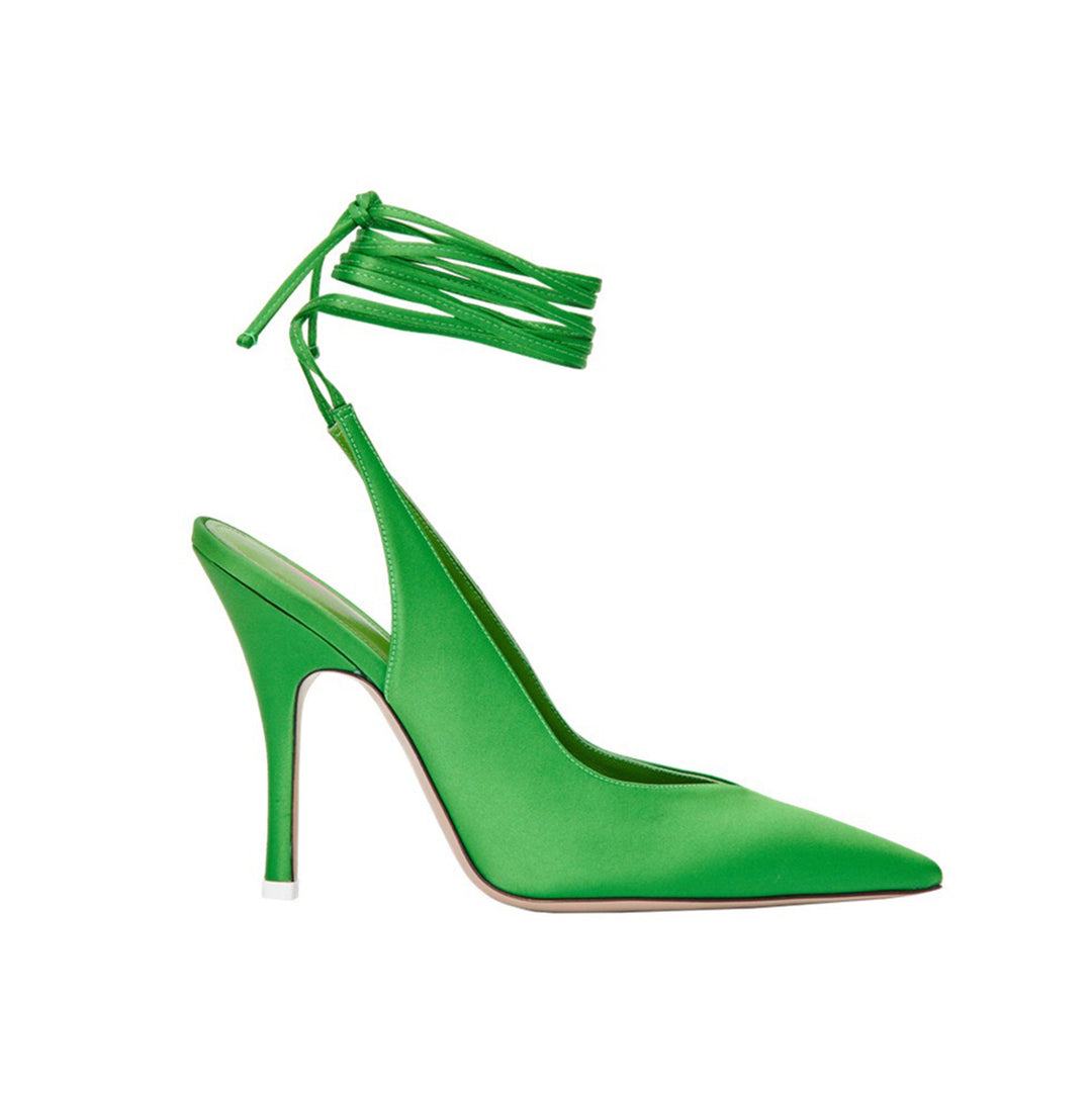 NESIY Lace Up Slingback Satin High Heel Pumps - 10cm