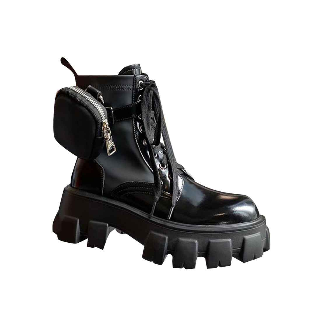 NIOVA Leather Platform Utility Biker Boots With Pockets