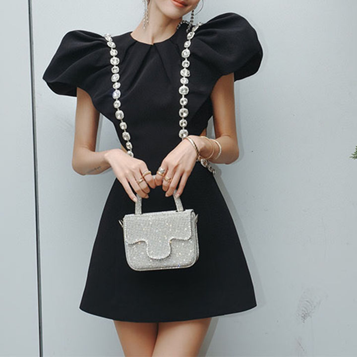 PETUA Diamante Puff Sleeves Mini Dress - ithelabel.com