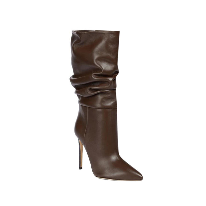 PINIY Stiletto Heel Leather Slouchy Ankle Boots