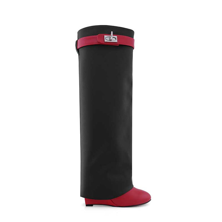 QAMRA Leather Wedged Heel Knee High Boots - ithelabel.com