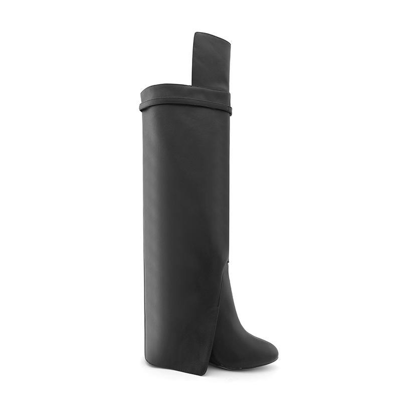 QAMRA Leather Wedged Heel Knee High Boots - ithelabel.com