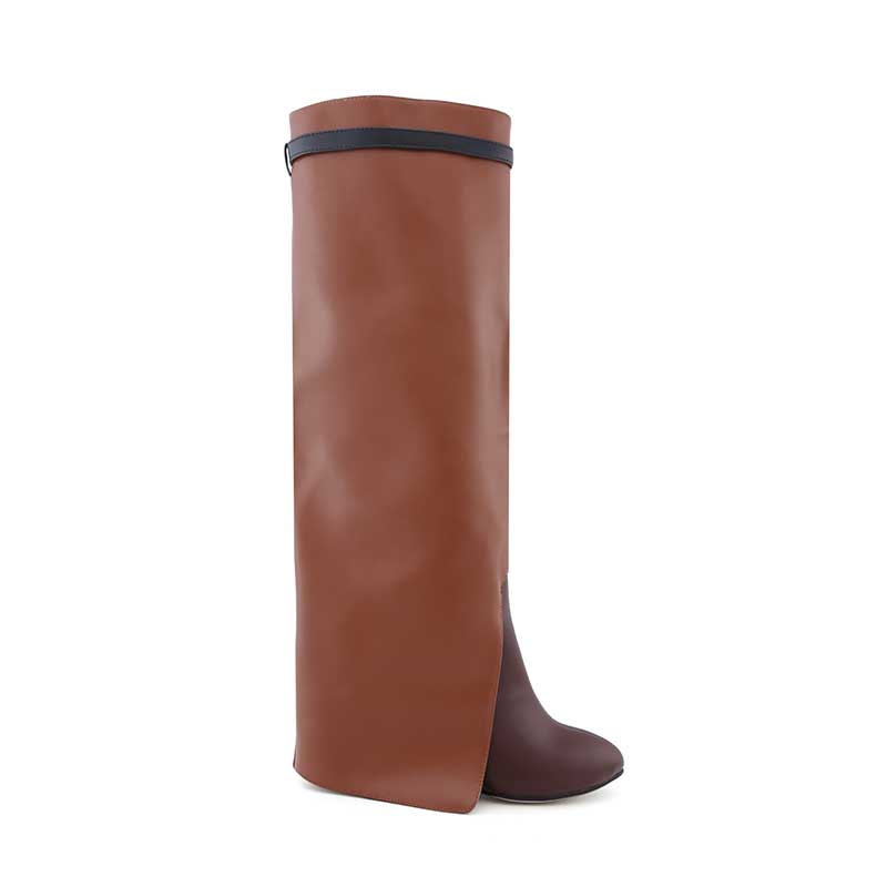 QAMRA Leather Wedged Heel Knee High Boots - ithelabel.com