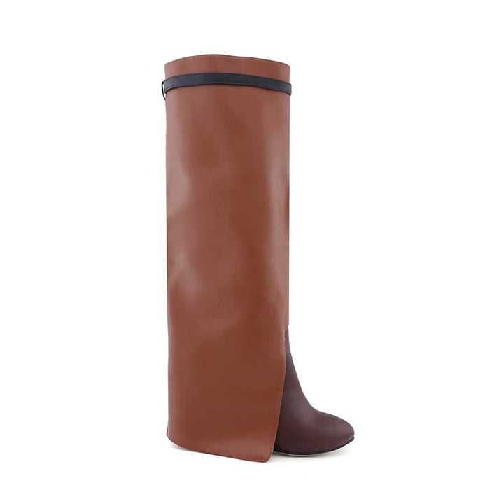 QAMRA Leather Wedged Heel Knee High Boots - ithelabel.com